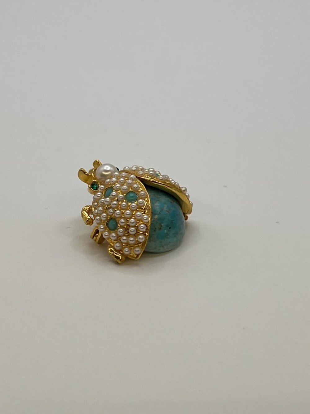 Vintage Signed Hattie Carnegie Turquoise Ladybug Brooch